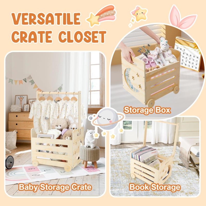 Lifesnug Wooden Baby Shower Crate Closet with Wheels & Higher Handle, Pushable Baby Shower Gifts Baby Basket, Wooden Crate for Storage, Personalized Baby Gifts for Newborn Boy Girl New Parent, 28" x 13.6" x 9" - Image 5