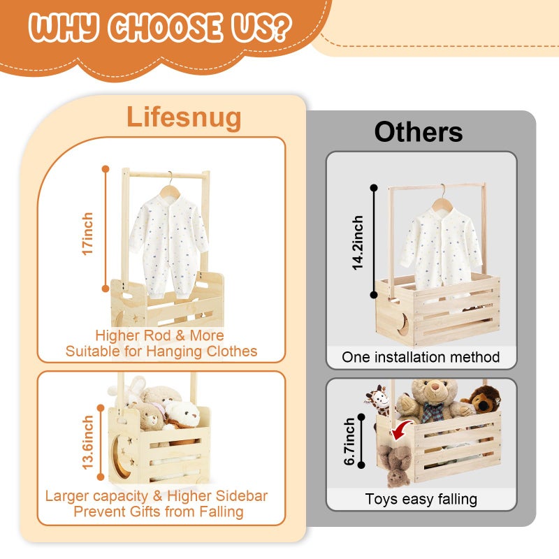 Lifesnug Wooden Baby Shower Crate Closet with Wheels & Higher Handle, Pushable Baby Shower Gifts Baby Basket, Wooden Crate for Storage, Personalized Baby Gifts for Newborn Boy Girl New Parent, 28" x 13.6" x 9" - Image 3