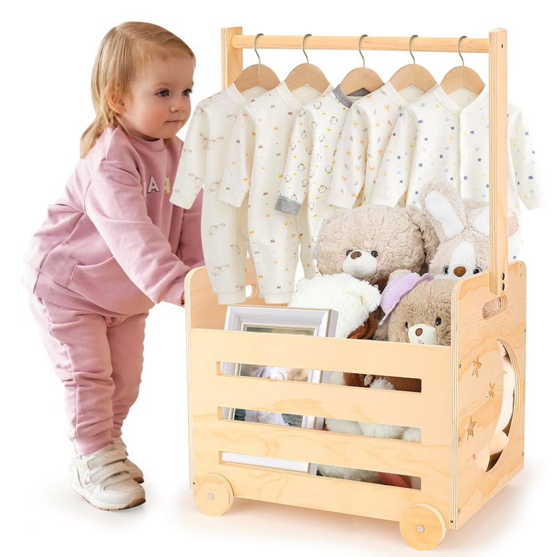 Lifesnug Wooden Baby Shower Crate Closet with Wheels & Higher Handle, Pushable Baby Shower Gifts Baby Basket, Wooden Crate for Storage, Personalized Baby Gifts for Newborn Boy Girl New Parent, 28" x 13.6" x 9" - Image 1