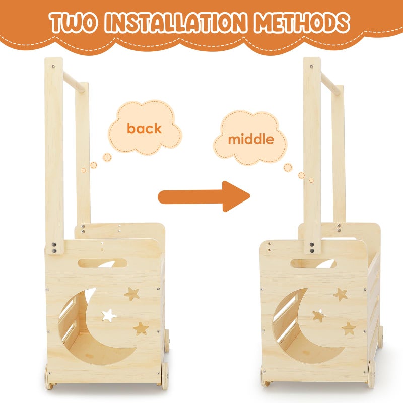 Lifesnug Wooden Baby Shower Crate Closet with Wheels & Higher Handle, Pushable Baby Shower Gifts Baby Basket, Wooden Crate for Storage, Personalized Baby Gifts for Newborn Boy Girl New Parent, 28" x 13.6" x 9" - Image 4