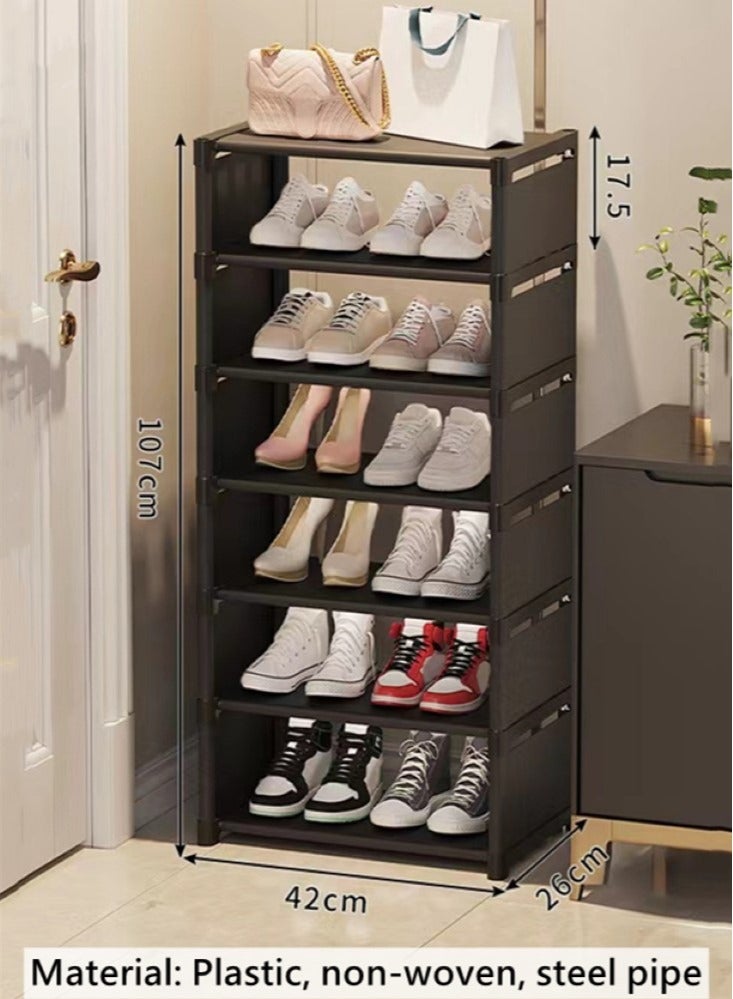 كوتيس مجموعة رفوف أحذية مكونة من 6 طبقات ومنظم تخزين للأحذية مصنوع من البلاستيك/غير المنسوج/أنبوب فولاذي أسود 42x26x107 سنتيمتر - Image 3