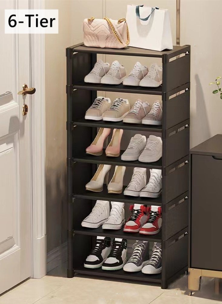 كوتيس مجموعة رفوف أحذية مكونة من 6 طبقات ومنظم تخزين للأحذية مصنوع من البلاستيك/غير المنسوج/أنبوب فولاذي أسود 42x26x107 سنتيمتر - Image 1