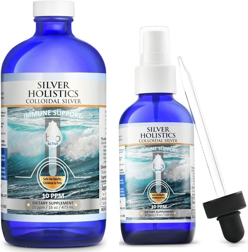 Silver HOLISTICS Colloidal Silver Liquid Bundle Includes Colloidal Silver Spray 4 OZ Refill Solution 16 OZ with Free Dropper Immune Support Supplement for Children Adults Pets