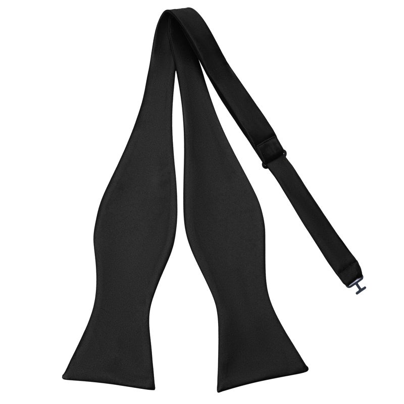 PenSee Mens Black Solid Self Bow Tie Jacquard Woven Silk Bow Ties - Image 1