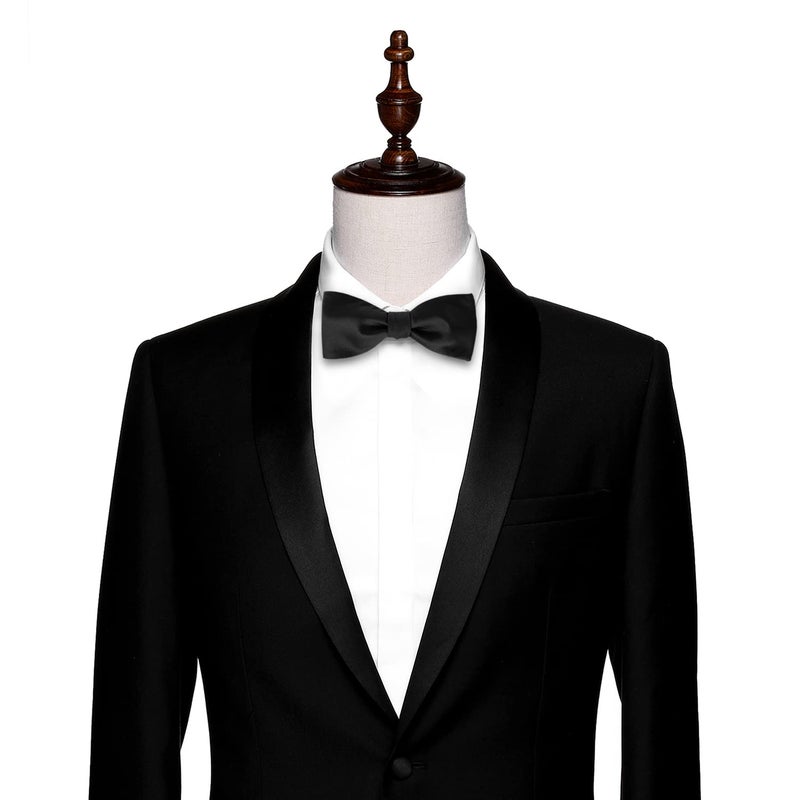 PenSee Mens Black Solid Self Bow Tie Jacquard Woven Silk Bow Ties - Image 5