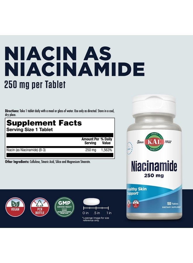 KAL Niacinamide 250mg Tablets, Vitamin B3 Supplement for Skin Health, Energy Metabolism, Nerve, Circulation and Digestion Support, Enhanced Absorption ActivTabs, Vegan, 100 Servings, 100 Tablets - Image 2