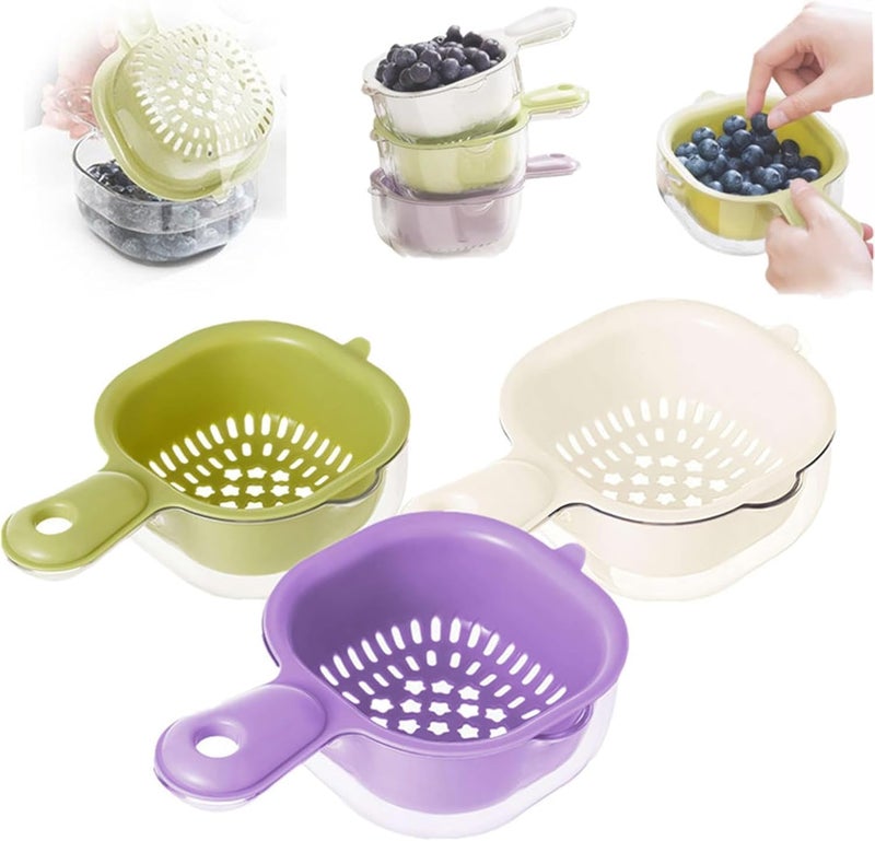 Bhujry DualLayer Draining Basket with Handle Fruit Strainer DualLayer Veggie Colander Draining Basket with Handle Watermelon Bowl with Strainer for Mini Berry Tomato Grape Washer - Image 1