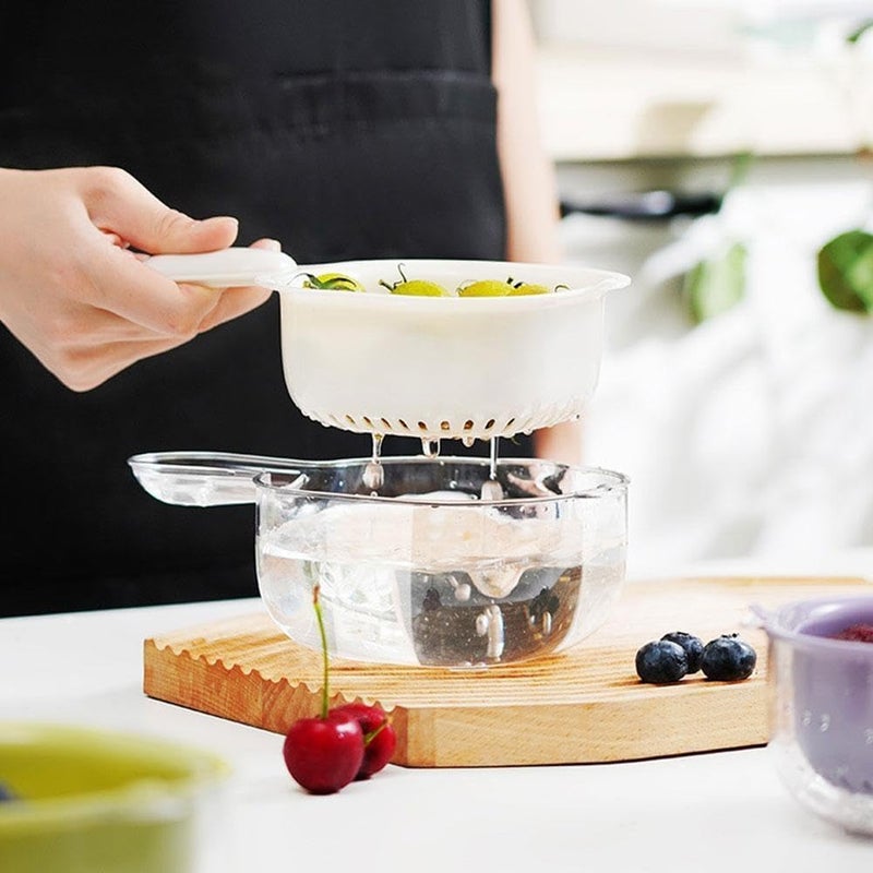 Bhujry DualLayer Draining Basket with Handle Fruit Strainer DualLayer Veggie Colander Draining Basket with Handle Watermelon Bowl with Strainer for Mini Berry Tomato Grape Washer - Image 4