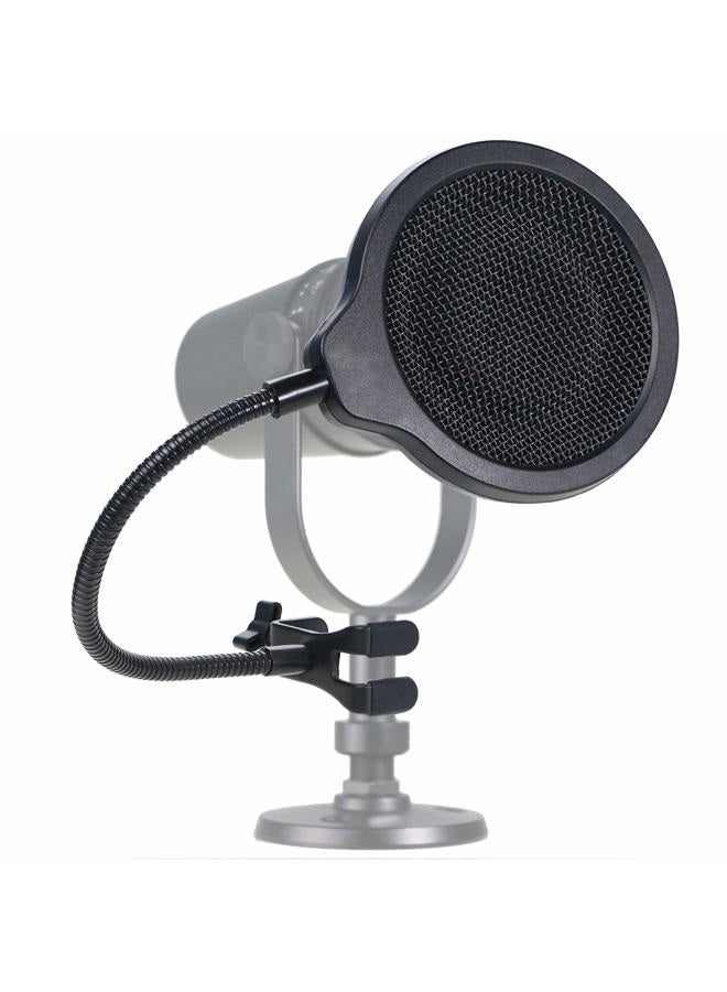 SUNMON MV7 Microphone Pop Filter Mask Shield For Shure MV7 Mic, 4 Inch 3 Layers Windscreen with Flexible 360°Gooseneck Clip - Image 1