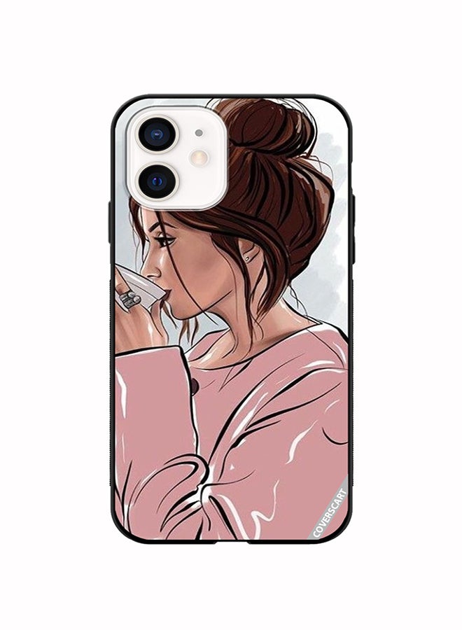 غطاء حماية لجهاز آبل آيفون 12 ميني تصميم فتاة تشرب القهوة متعدد الألوان