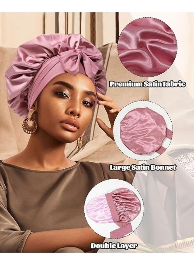 Satin Bonnet Silk Bonnet for Sleeping Silk Sleep Cap Double Layer Hair Bonnet with Elastic Tie Band for Curly Hair Night Cap