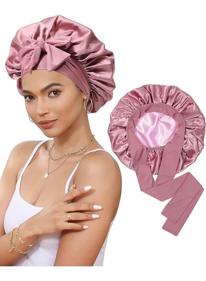 Satin Bonnet Silk Bonnet for Sleeping Silk Sleep Cap Double Layer Hair Bonnet with Elastic Tie Band for Curly Hair Night Cap