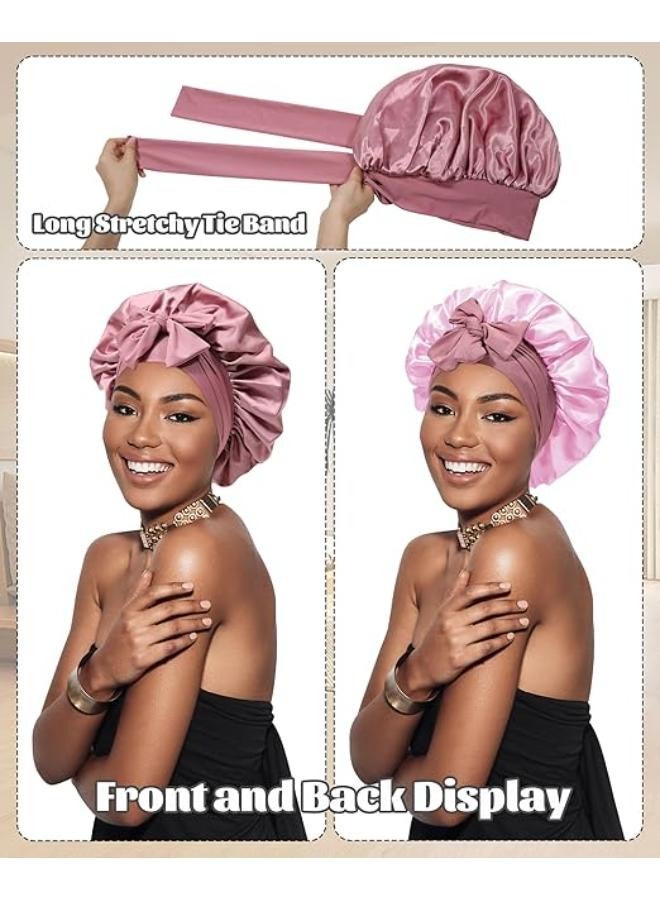 Satin Bonnet Silk Bonnet for Sleeping Silk Sleep Cap Double Layer Hair Bonnet with Elastic Tie Band for Curly Hair Night Cap
