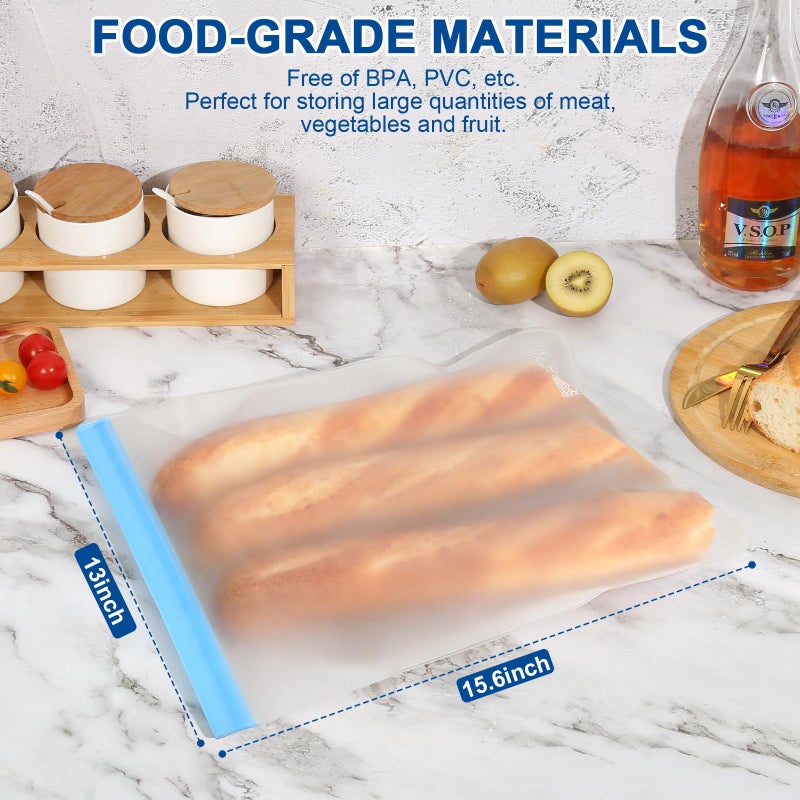 Lerine Reusable 2 Gallon Freezer Bags Dishwasher Safe, Reusable Freezer Bags 2 Gallon 13"x15.6", Leakproof BPA Free Food Storage Bags for Marinate Meats, Vegetables (Multicolor, 2Gallon) - Image 4