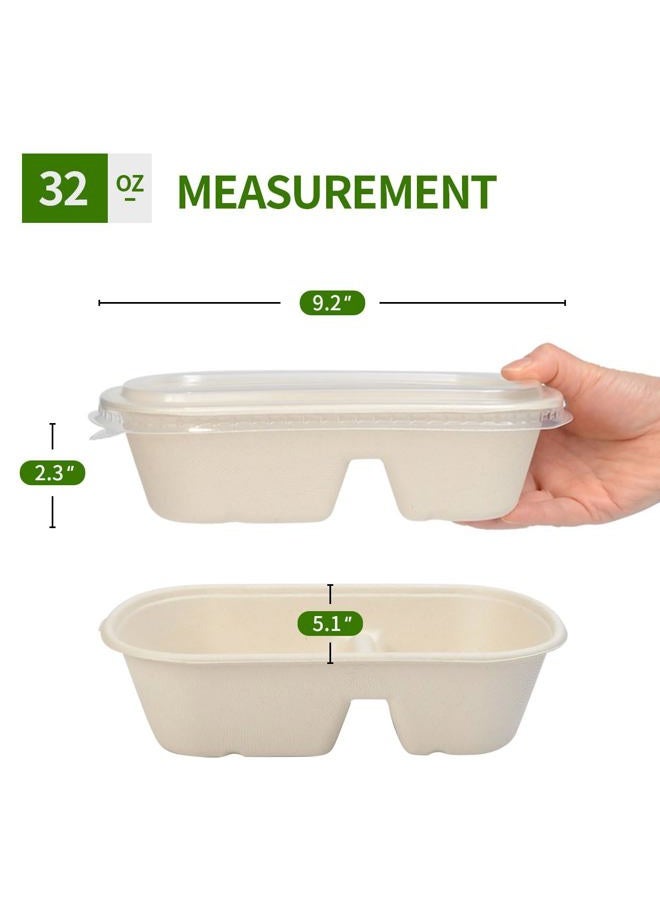 AICHEF 50 Pack 32 oz Large 2 Compartment Paper Bowls with Lids, Paper Meal Prep Containers with Compartment for Main Dish and Sides (50 Bowls 50 Lids) - Image 2