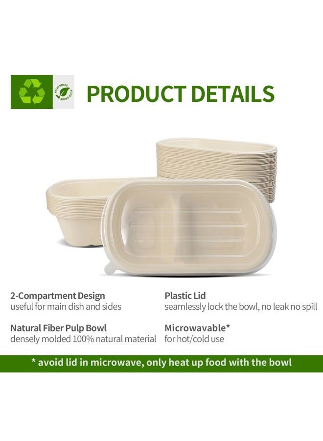 AICHEF 50 Pack 32 oz Large 2 Compartment Paper Bowls with Lids, Paper Meal Prep Containers with Compartment for Main Dish and Sides (50 Bowls 50 Lids) - Image 3