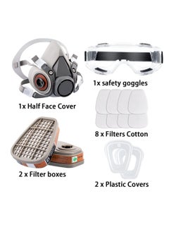 Generic Respirator Mask Reusable Half Face Cover Gas Mask with Safety Glasses, Paint Face Cover Face Shield with Filters for Painting, Welding, Polishing, Woodworking and Other Work Protection (Medium)  - Image 2