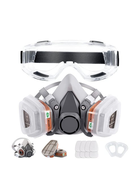 Respirator Mask Reusable Half Face Cover Gas Mask with Safety Glasses, Paint Face Cover Face Shield with Filters for Painting, Welding, Polishing, Woodworking and Other Work Protection (Medium)