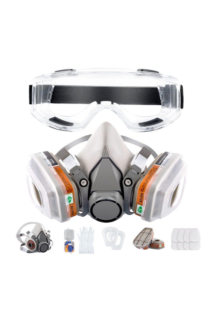 Generic Respirator Mask Reusable Half Face Cover Gas Mask with Safety Glasses, Paint Face Cover Face Shield with Filters for Painting, Welding, Polishing, Woodworking and Other Work Protection (Medium)  - Image 1