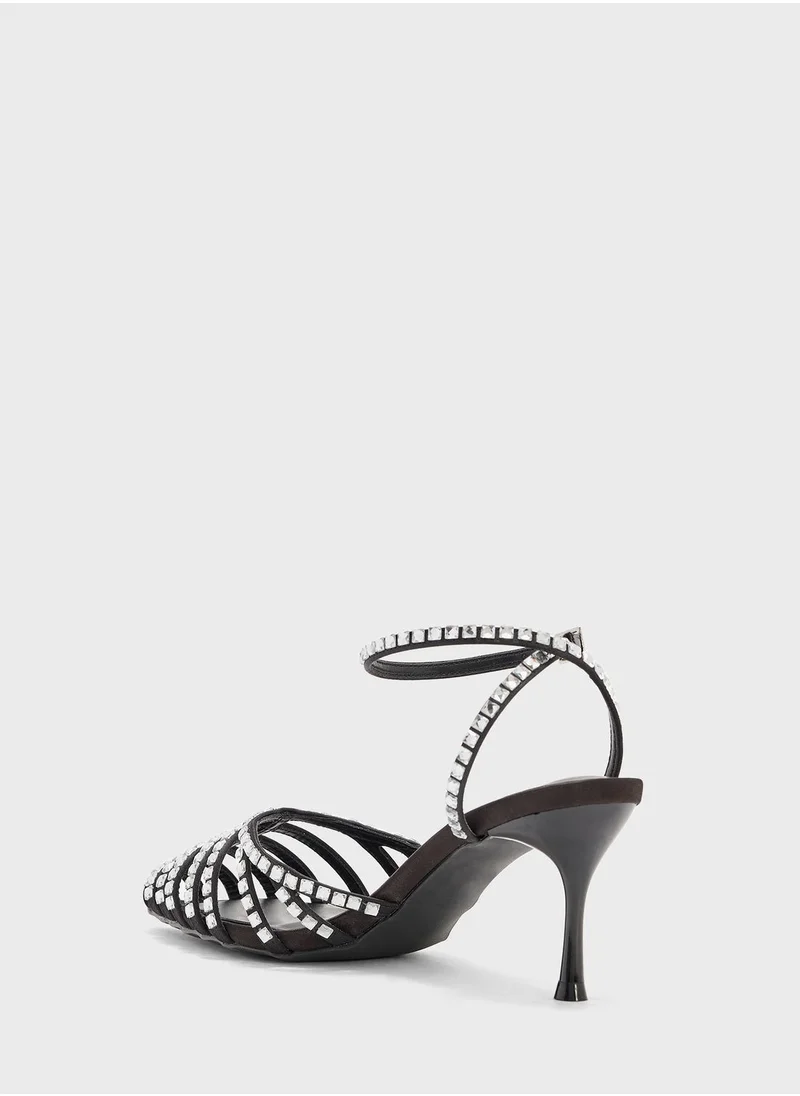 Ginger Square Diamante Multi-Strap Pointed Pump