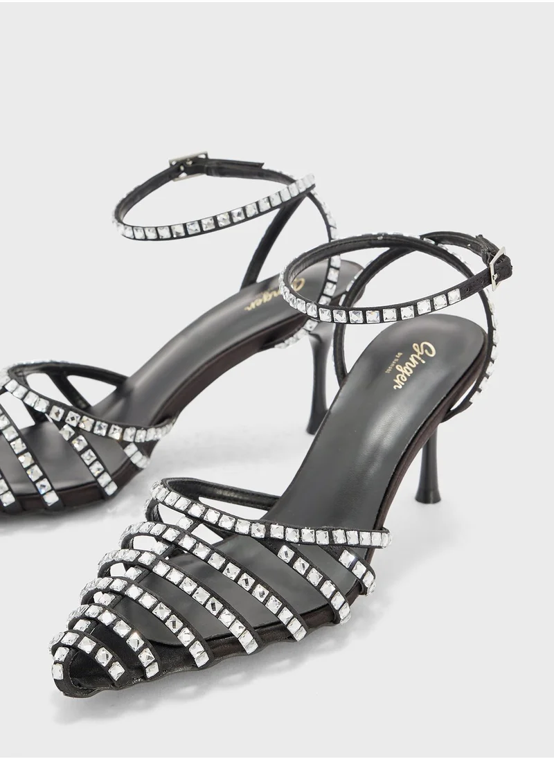 Ginger Square Diamante Multi-Strap Pointed Pump
