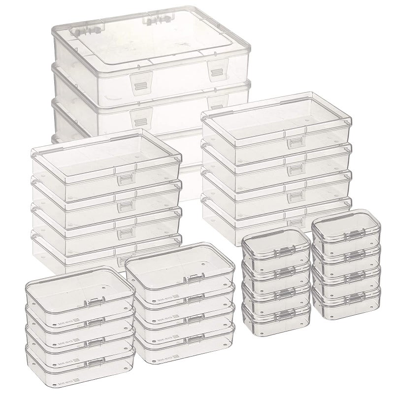 Thintinick 28 Pack Rectangular Clear Plastic Storage Containers Box with Hinged Lid for Beads and Other Small Craft Items (Mixed Sizes 1) - Image 1