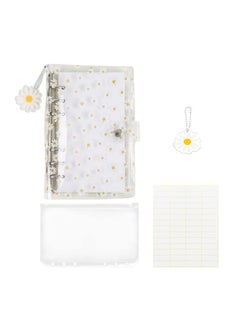 Y&D A6 PVC Budget Binder with 45 pages of blank inner core  1 Round Ring Notebook Cover Pcs Loose Leaf Zipper Pockets for Bank Card Cash Money Saving Daisy Pendant  - Image 1