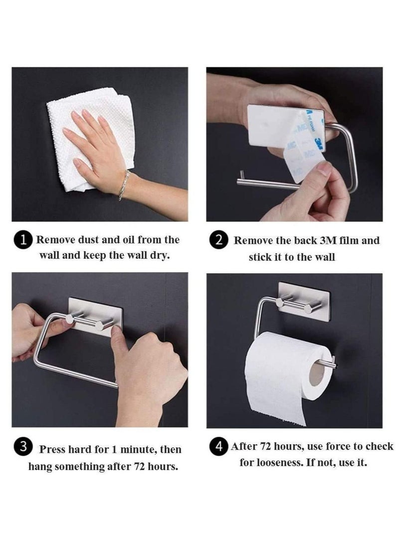 Arabest - Self Adhesive Toilet Paper Holder,Stainless Steel Tissue Roll Paper Hook,Towel Hanger Rack,Napkin Holder Towel Hanger for Bathroom Silver - Image 1