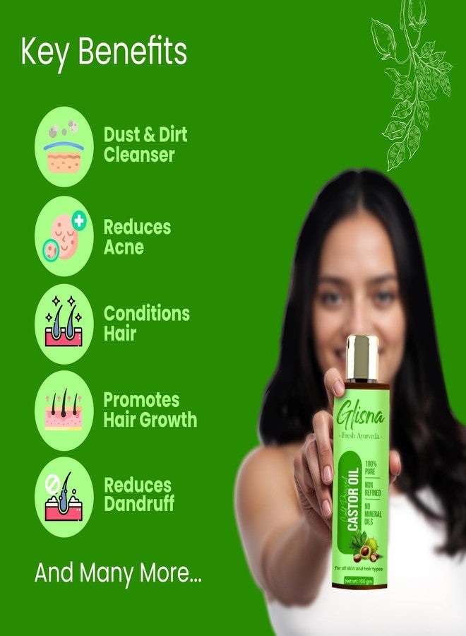 Glisna Pure Castor Oil for High Protein, Repair Damaged, Hair Growth | Use it as Massage Oil, Carrier Oil | For all Hair & Scalp Type (100ml) - Image 5