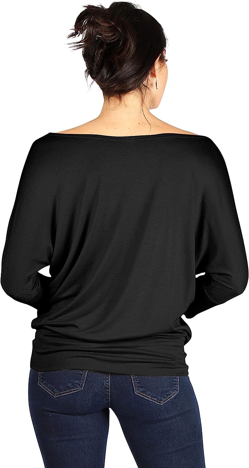 Simlu 3 Pack Dolman Tops for Women Off The Shoulder Tops Banded Waistband Shirts 3/4 Sleeves Regular and Plus Size Tops Value Pack Black, Khaki, Olive 3X-Large - Image 2