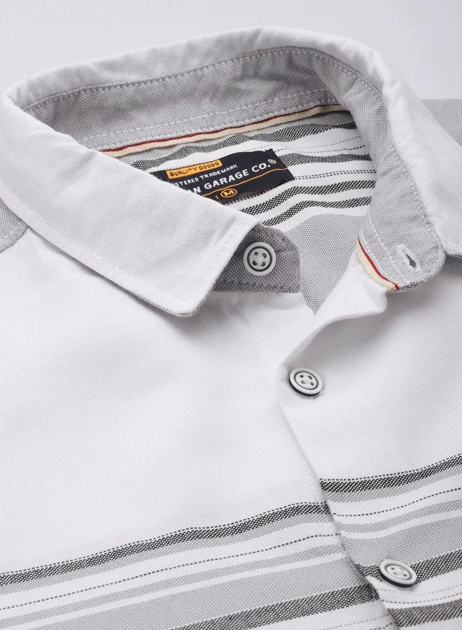 The Indian Garage Co Men Regular Fit Striped Full Sleeves Cutaway Collar Casual Shirt