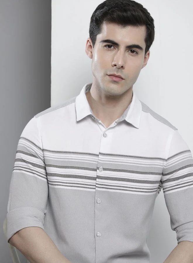 The Indian Garage Co Men Regular Fit Striped Full Sleeves Cutaway Collar Casual Shirt
