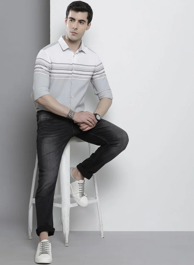 The Indian Garage Co Men Regular Fit Striped Full Sleeves Cutaway Collar Casual Shirt