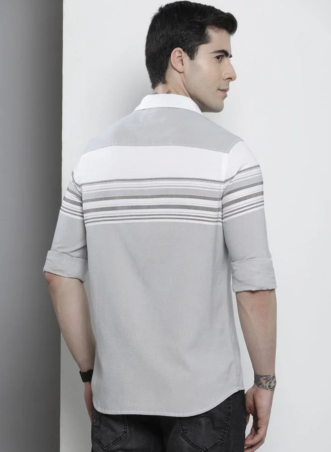 The Indian Garage Co Men Regular Fit Striped Full Sleeves Cutaway Collar Casual Shirt