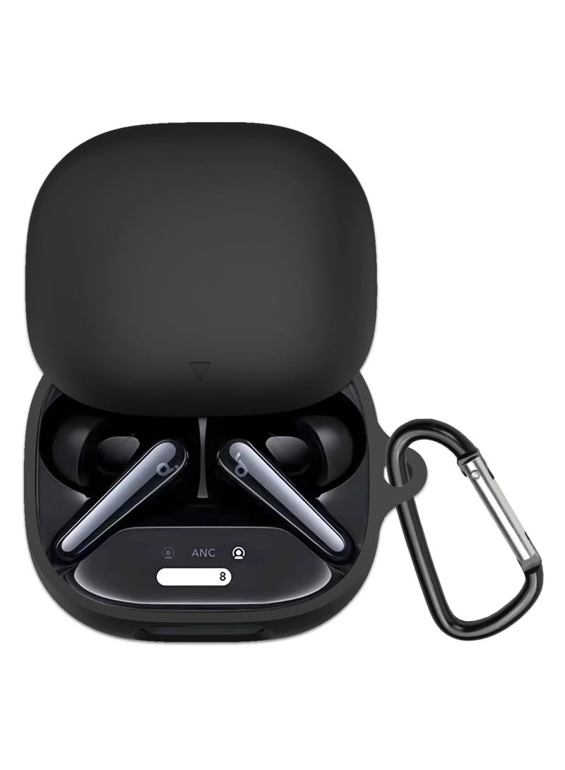 shomira Silicone Case Compatible with Anker Soundcore Liberty 4 NC Earbuds, Soft Silicone Protective Case Cover, Shockproof Sleeve with Carabiner (Black)