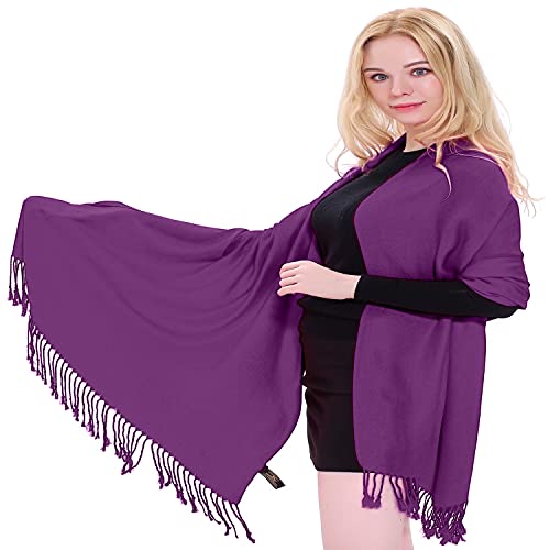 CJ Apparel Purple Solid Color Tassels Design Nepalese Shawl Scarf Wrap Stole Throw Head Wrap Pashmina Hand Made in Nepal New - Image 1