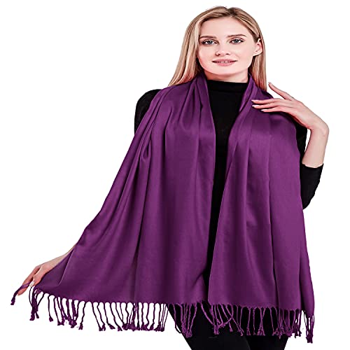 CJ Apparel Purple Solid Color Tassels Design Nepalese Shawl Scarf Wrap Stole Throw Head Wrap Pashmina Hand Made in Nepal New - Image 5