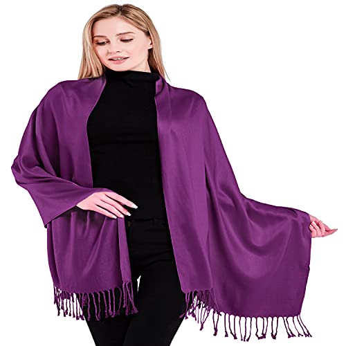 CJ Apparel Purple Solid Color Tassels Design Nepalese Shawl Scarf Wrap Stole Throw Head Wrap Pashmina Hand Made in Nepal New - Image 2