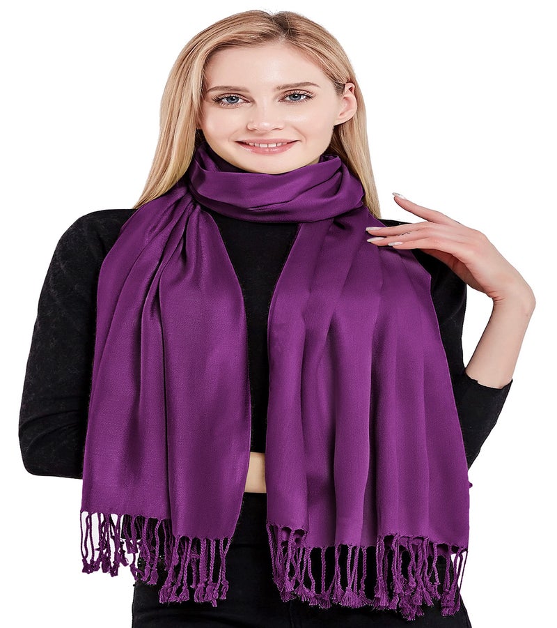 CJ Apparel Purple Solid Color Tassels Design Nepalese Shawl Scarf Wrap Stole Throw Head Wrap Pashmina Hand Made in Nepal New - Image 4