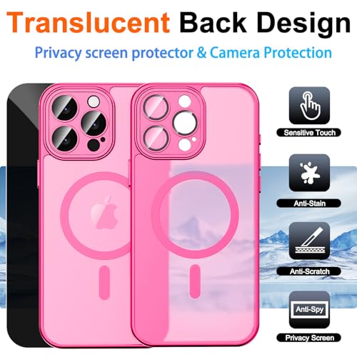 ZOZDOKG for iPhone 16 Pro Max Case with Privacy Screen Protector and Camera Protection Compatible with MagSafe Magnetic Matte Shockproof Phone Cover for iPhone 16 Pro Max Women/Girls, Hot Pink - Image 2