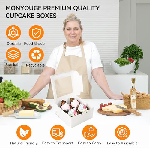 MonYouGe 30-Set Cupcake Boxes Bulk with Clear Display Window Hold 4 Standard Cupcakes, Disposable Food Grade White Cupcake Carrier Cupcake Container, Perfect for Cupcakes Muffins Cookies Pastries - Image 3
