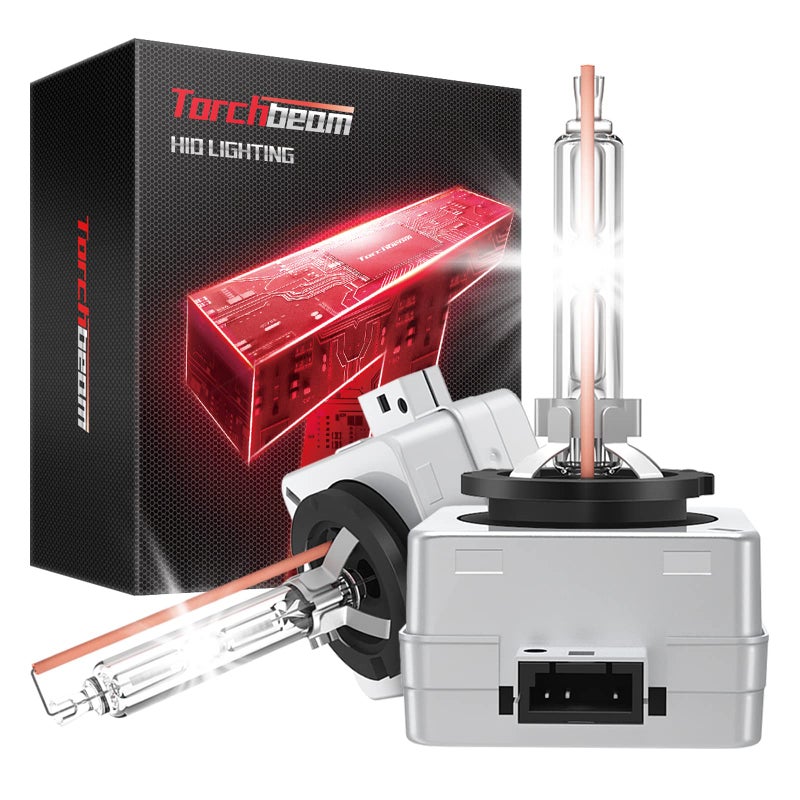 مصابيح أمامية هالوجين Torchbeam D3S HID، 6000K أبيض ماسي، شعاع عالي/منخفض، مصابيح استبدال زينون مع قاعدة معدنية، لسيارات 12V، عبوة من 2