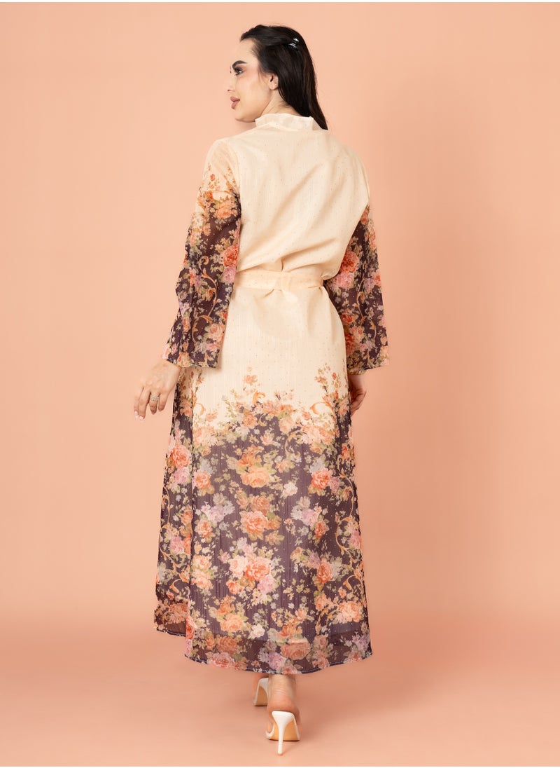 IKKXA Floral Belted Embroidery Jalabiya Purple  - Image 4