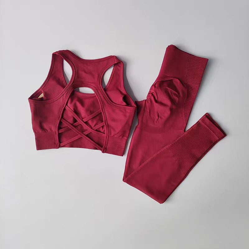 Seamless Womens Sportswear Yoga Fitness Set angola red  - Image 1