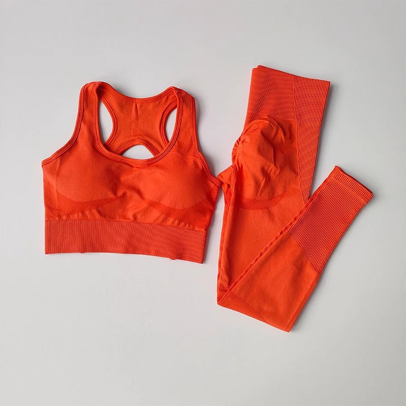 Seamless Womens Sportswear Yoga Fitness Set angola red  - Image 5
