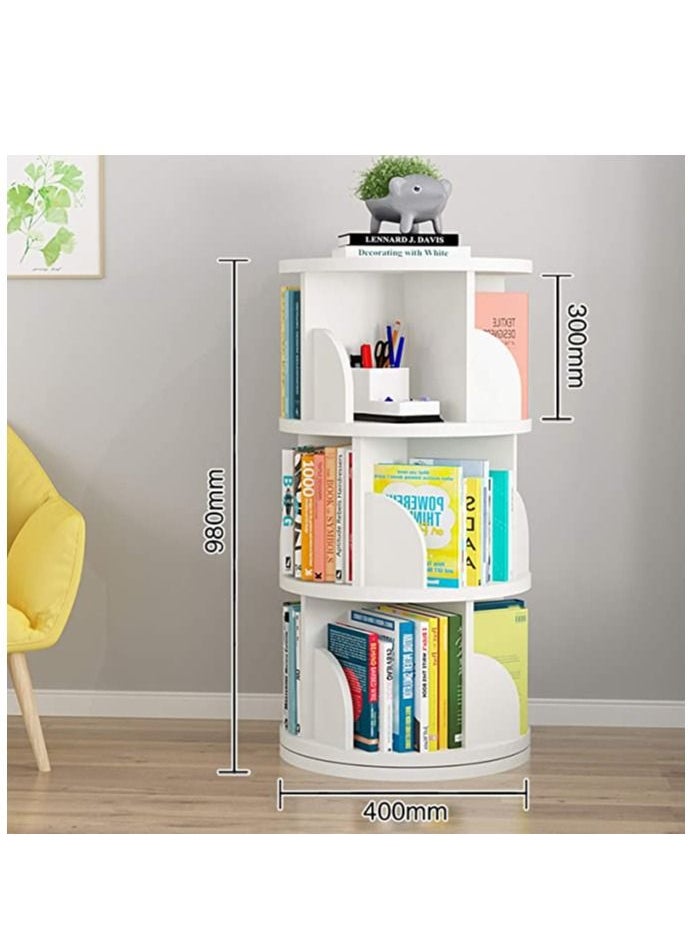 XiuWoo - Wooden Multifunctional 360 Degree Rotating 3 Tier Bookshelf and Round Floor-Standing Bookcase Storage Organizer Rack 40x30x98 cm white - Image 1
