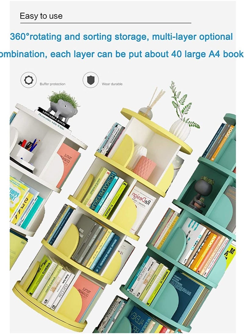 XiuWoo - Wooden Multifunctional 360 Degree Rotating 3 Tier Bookshelf and Round Floor-Standing Bookcase Storage Organizer Rack 40x30x98 cm white - Image 1