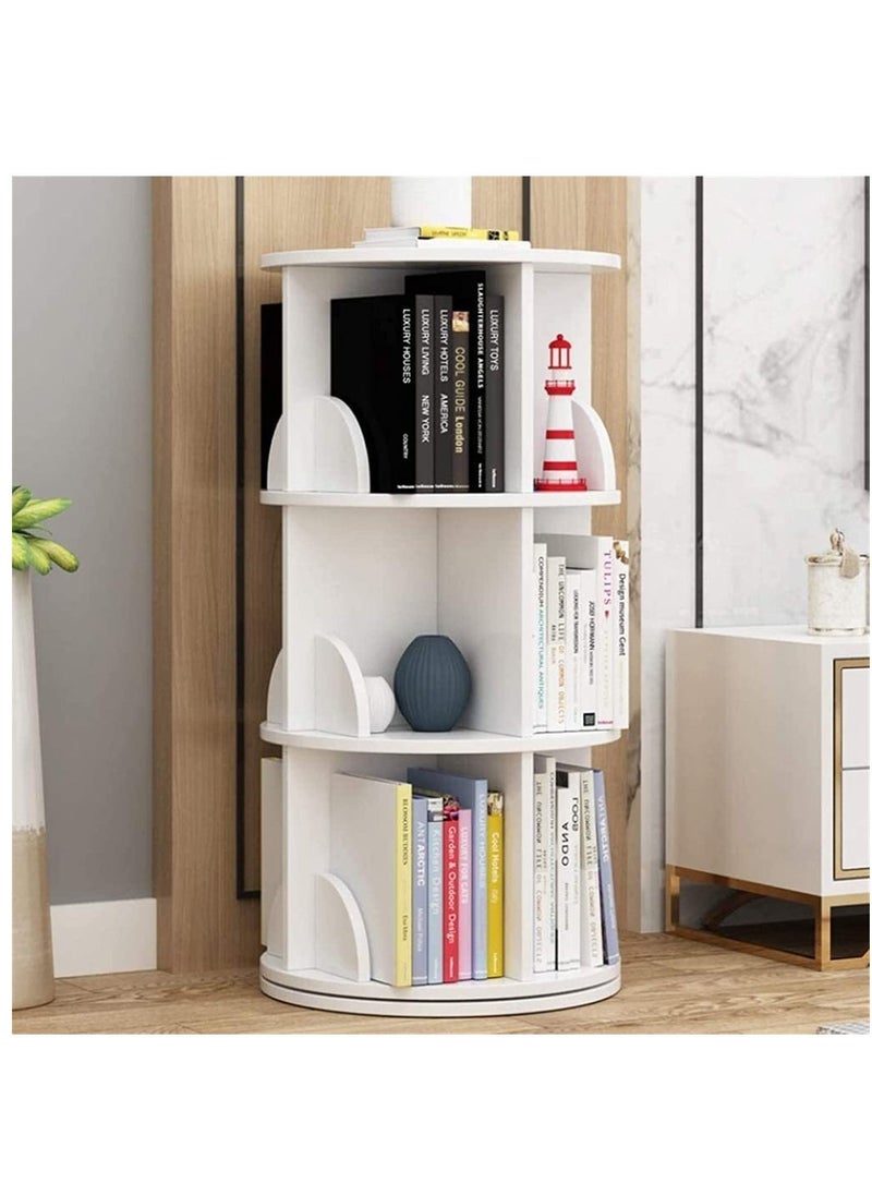 XiuWoo - Wooden Multifunctional 360 Degree Rotating 3 Tier Bookshelf and Round Floor-Standing Bookcase Storage Organizer Rack 40x30x98 cm white - Image 1
