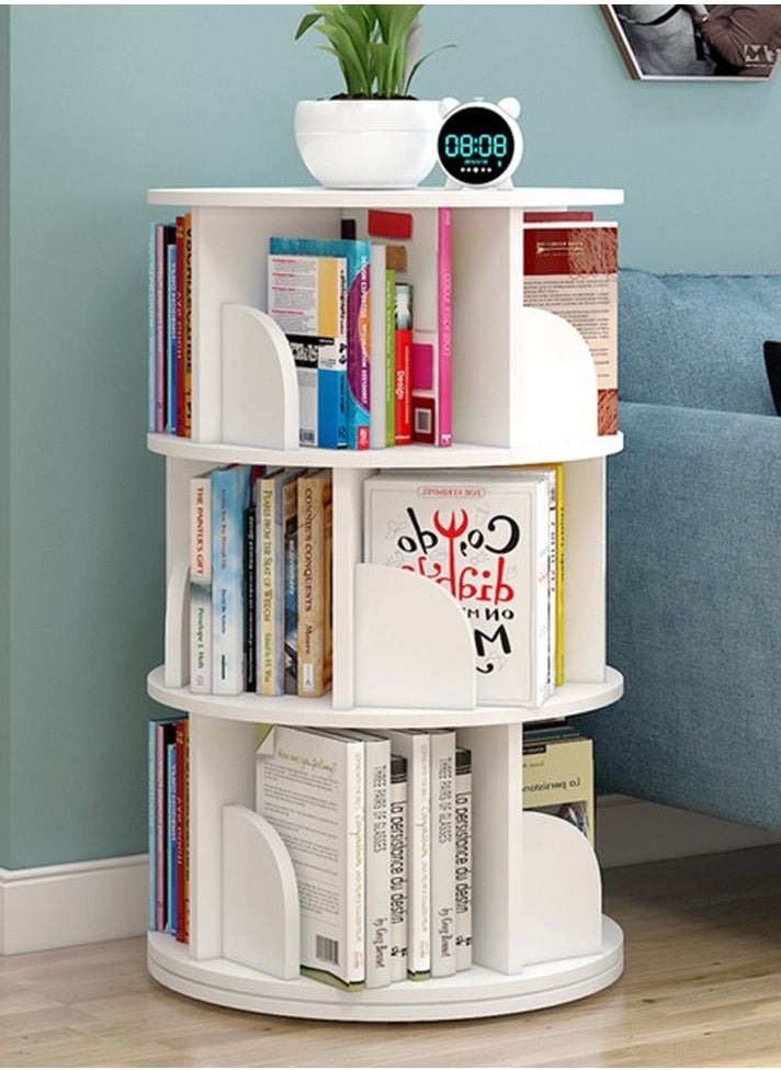 XiuWoo - Wooden Multifunctional 360 Degree Rotating 3 Tier Bookshelf and Round Floor-Standing Bookcase Storage Organizer Rack 40x30x98 cm white - Image 1