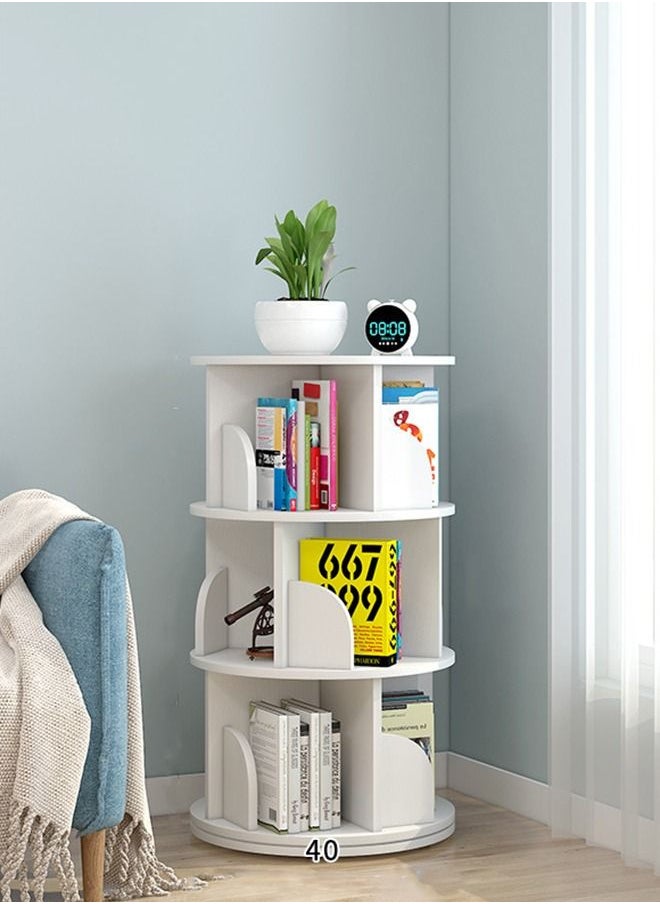 XiuWoo - Wooden Multifunctional 360 Degree Rotating 3 Tier Bookshelf and Round Floor-Standing Bookcase Storage Organizer Rack 40x30x98 cm white - Image 1
